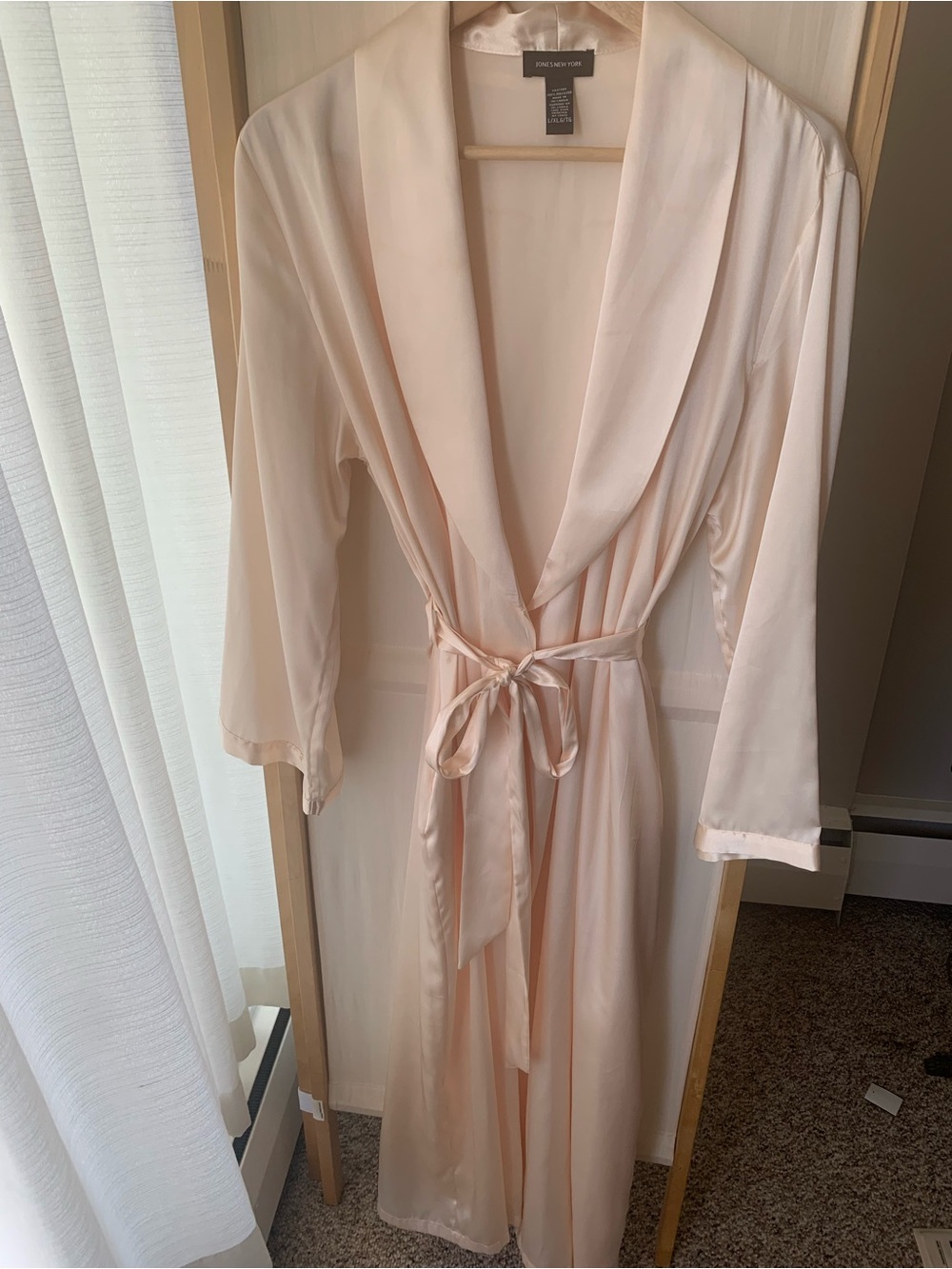 Light Pink Satin Long Robe with Belt